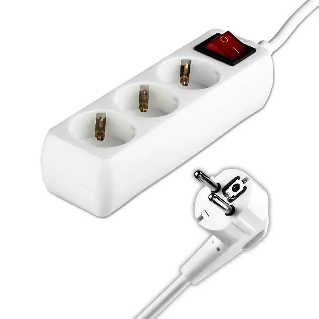 V-TAC Multipresa con Cavo 15m 3 Prese 10A 2P + Schuko e Interruttore Luminoso Spina Schuko Colore Bianco - immagine 1