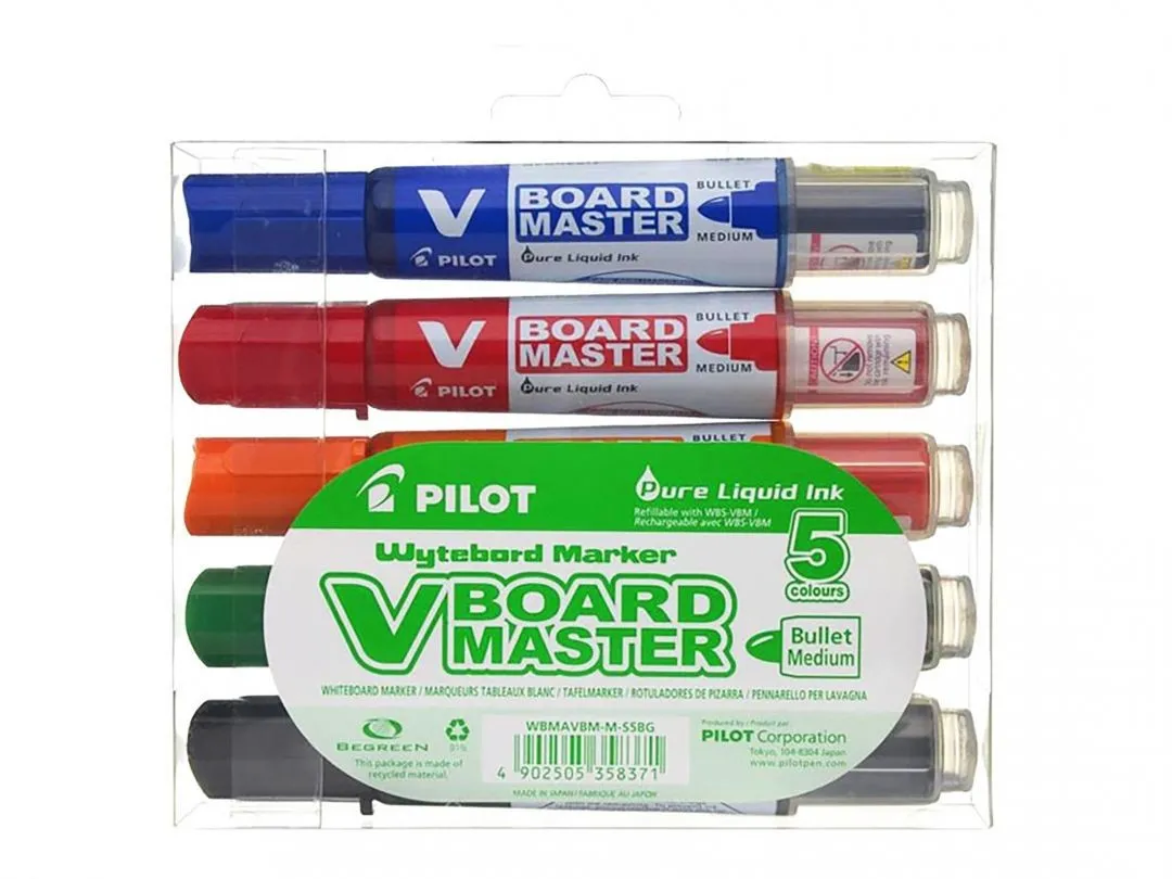 Pilot V-Board Master evidenziatore 5 pz Tipo di punta Nero Blu Verde Arancione Rosso - immagine 1