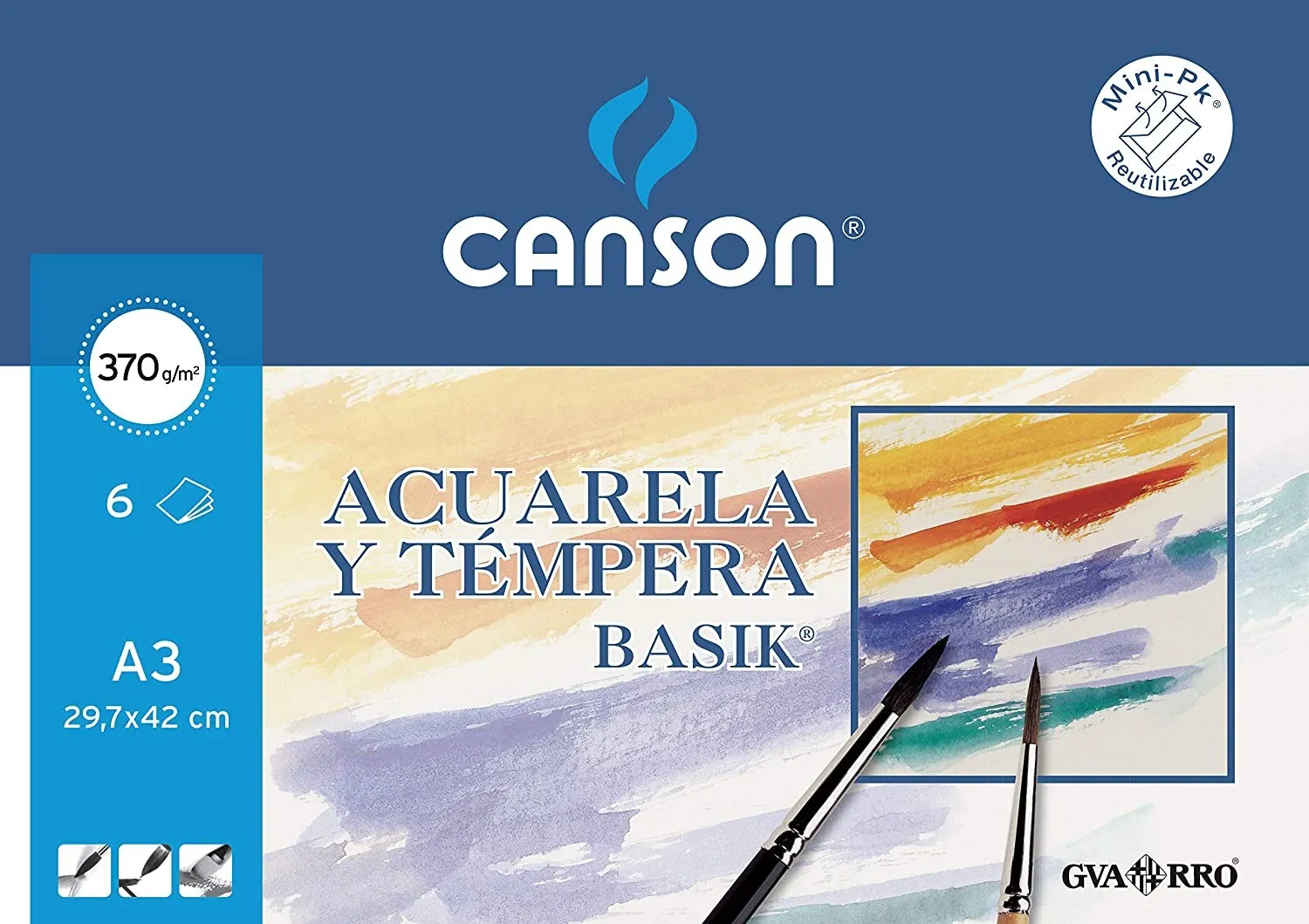 Canson Acquerello Basik Minipack da 6 fogli A3 - 297x42 cm - 370 g - Colore bianco - immagine 1