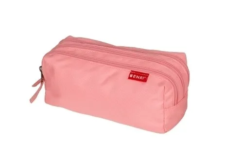 Astuccio Enri con 3 scomparti - Chiusure con cerniera - Realizzato in poliestere - Colore rosa - immagine 1