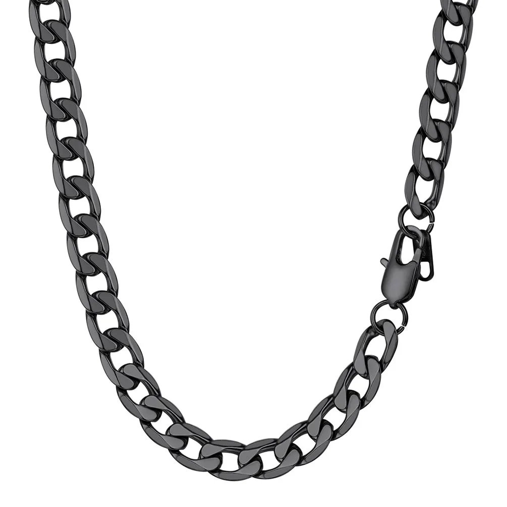 Collana Uomo Acciaio Hiphop Catena Cubana Nero 9mm 55cm Regalo Ragazzo - immagine 1