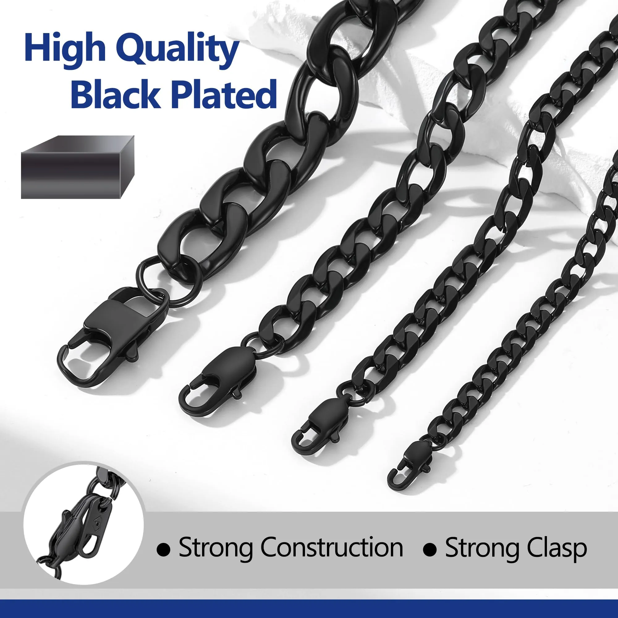 Collana Uomo Acciaio Hiphop Catena Cubana Nero 9mm 55cm Regalo Ragazzo - immagine 6