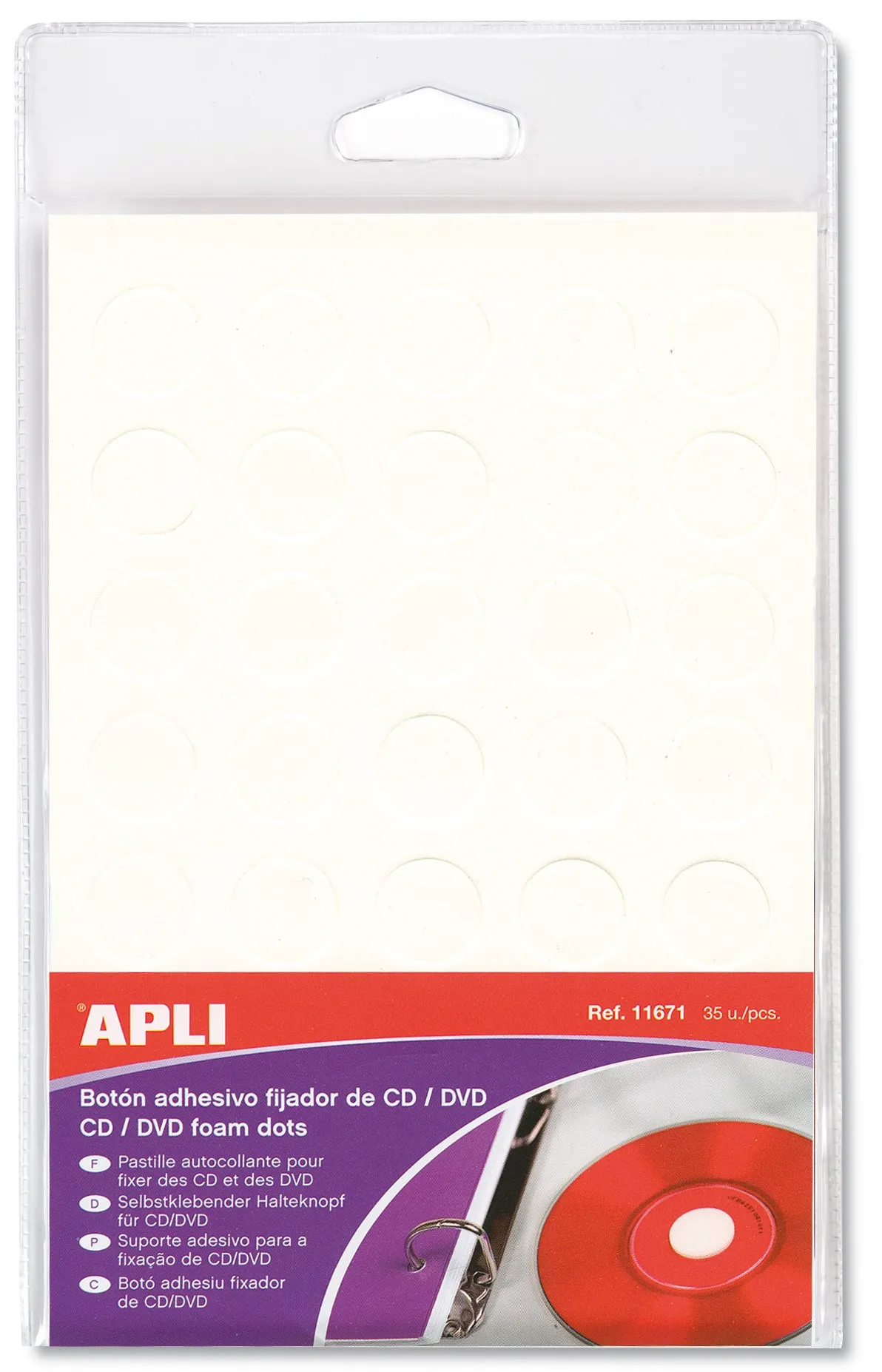 Apli bottone Fissaggio Bianco per CD/DVD 35 U. - immagine 1
