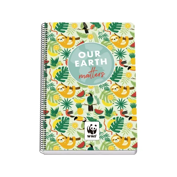 Quaderno a spirale Dohe WWF Tropic 80 fogli griglia da 4 mm con margine copertina rigida stampata a colori e plastificata lucida risguardi stampati - immagine 1