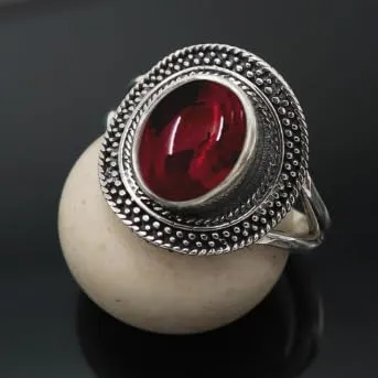 Anello placcato argento Granato cabochon gioiello T1085BS16_62 (19.7) - immagine 2