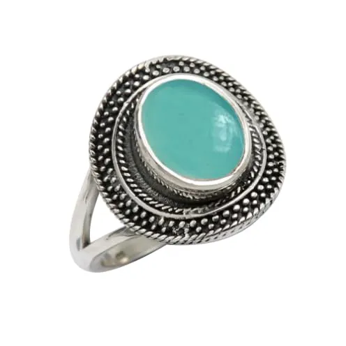 Anello placcato argento Calcedonio acquamara gioiello T1085CE15_61 (19.4) - immagine 1