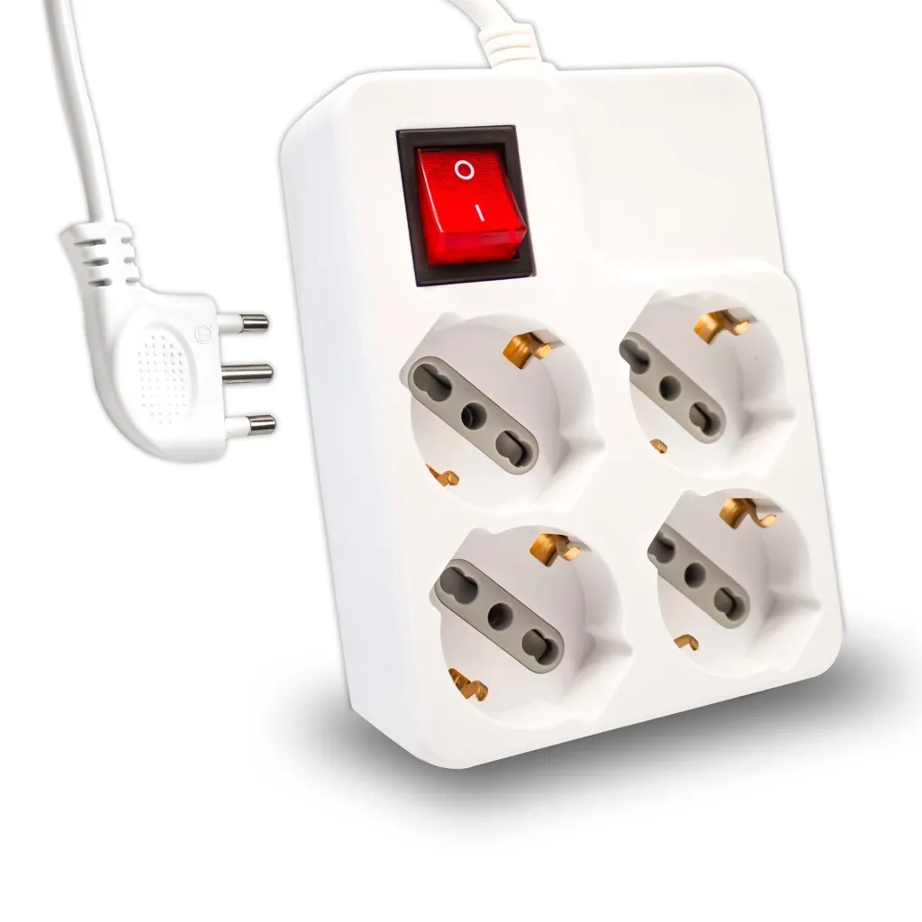 V-TAC Multipresa con Cavo 15m 4 Prese 10/16A 2P+T Bipasso + Schuko con Interruttore Luminoso Spina 16A 2P+T Colore Bianco - immagine 1