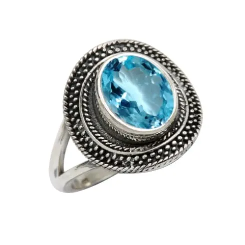 gemma Topazio blu Anello placcato argento gioiello T1085AK18_64 (20.4) - immagine 1