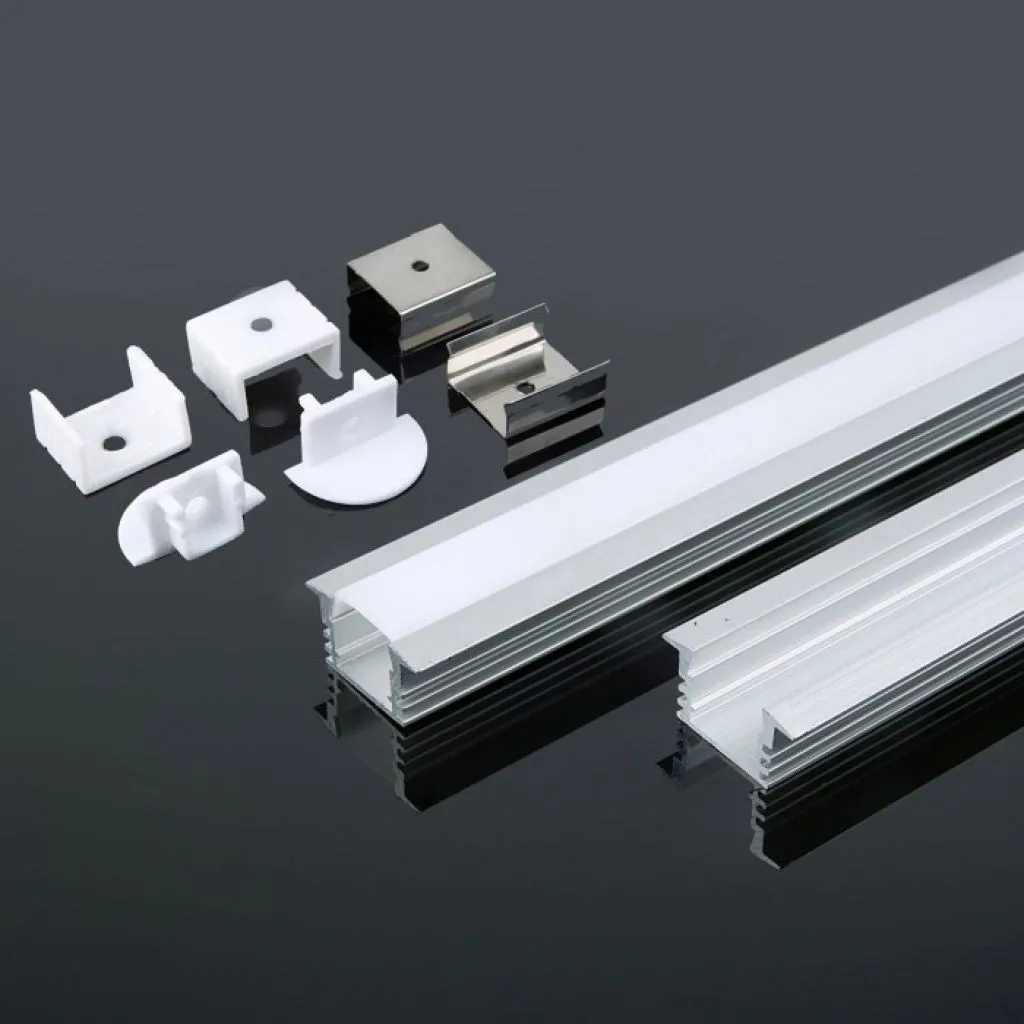 V-TAC Profilo in Alluminio Colore Silver per Strip LED a Incasso (Max l: 125mm) Copertura Satinata 2000 x 245 x 122mm - immagine 1
