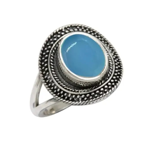Anello placcato argento gemma Calcedonio blu gioiello T1085CF1_47 (15.0) - immagine 1