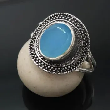 Anello placcato argento gemma Calcedonio blu gioiello T1085CF1_47 (15.0) - immagine 2