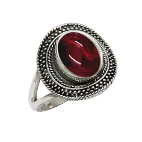 Anello placcato argento Granato cabochon gioiello T1085BS27_73 (23.2) - immagine 1