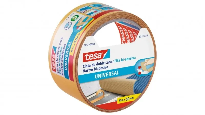 Nastro adesivo biadesivo universale Tesa 50 mm x 10 metri - Per fissare tappeti su diverse superfici - Per lavori artigianali e decorazioni - Colore bianco - immagine 1