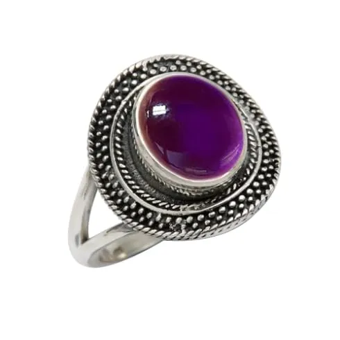 Anello placcato argento Ametista cabochon gioiello T1085BW12_58 (18.5) - immagine 1