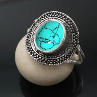 gemma creato Turchese Anello placcato argento gioiello T1085BU14_60 (19.1) - immagine 2
