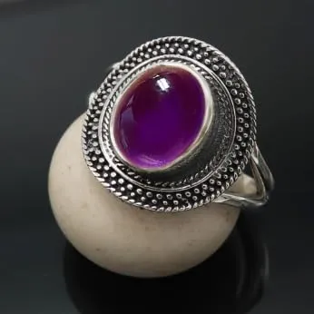 Anello placcato argento Ametista cabochon gioiello T1085BW16_62 (19.7) - immagine 2