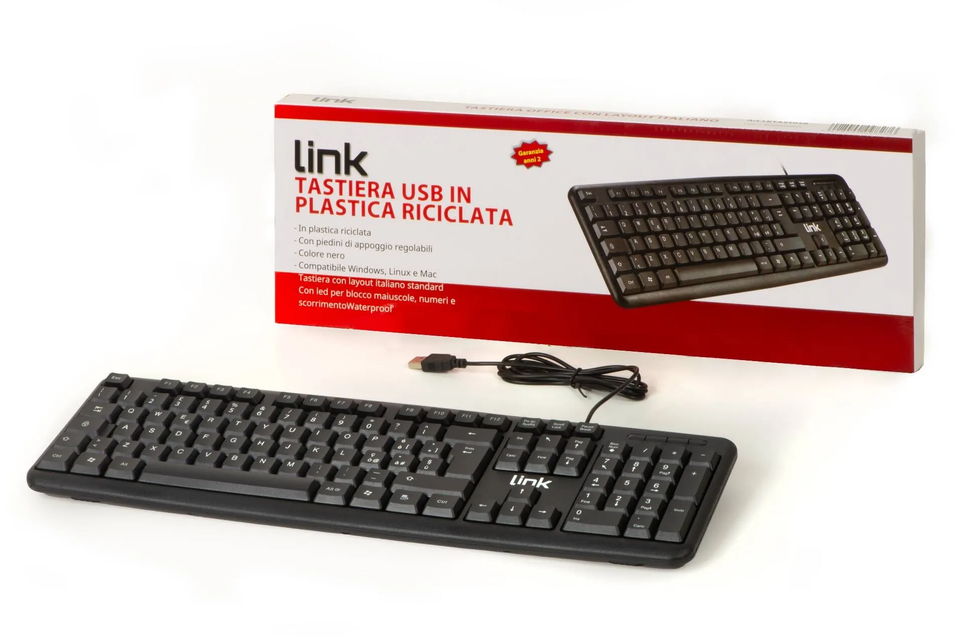 Tastiera Italiana Usb 108 Tasti Colore Nero In Plastica Riciclata - immagine 1