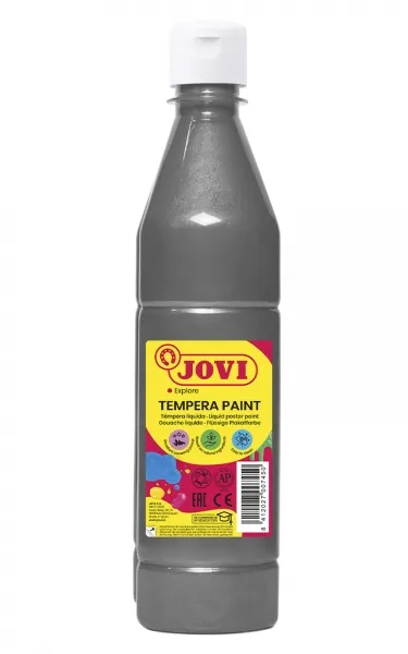 Jovi Tempera Paint Tempera liquida 500ml - A base d'acqua - Pronta all'uso - Alta copertura - Asciugatura rapida - Ottima fluidità - Adesione su più superfici - Colore argento - immagine 1