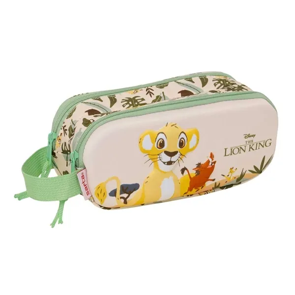 Astuccio Safta Il Re Leone 3D - 2 scomparti con cerniera - Maniglia laterale - Capacità 1 litro - 21x8x6 cm - Colore pesca chiaro - immagine 1