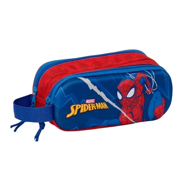 Astuccio Safta Spider-Man 3D - 2 scomparti con cerniera - Maniglia laterale - Capacità 1 litro - 21x8x6 cm - Rosso e blu - immagine 1