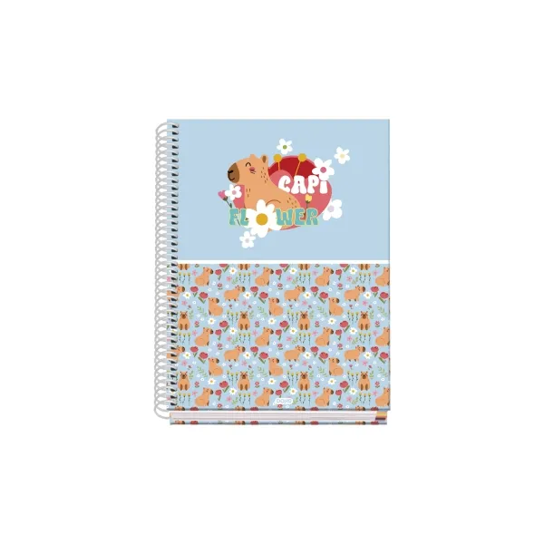 Quaderno a spirale in metallo Dohe Capi Flower - Formato A5 - 100 fogli di carta offset da 90 g/m² - 5x5 mm - Microperforato - Fascia colorata - Copertina rigida in plastica - 16x21x2 cm - Multicolore - immagine 1