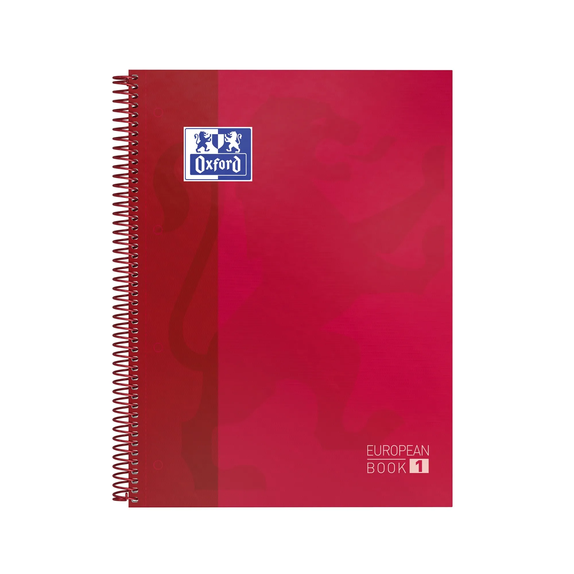 Oxford Europeanbook 1 Quaderno Spirale Formato A4+ Griglia 5x5mm - 80 Fogli - Banda Colorata - Copertina Extra Rigida Lucida - Colore Rosso - immagine 1