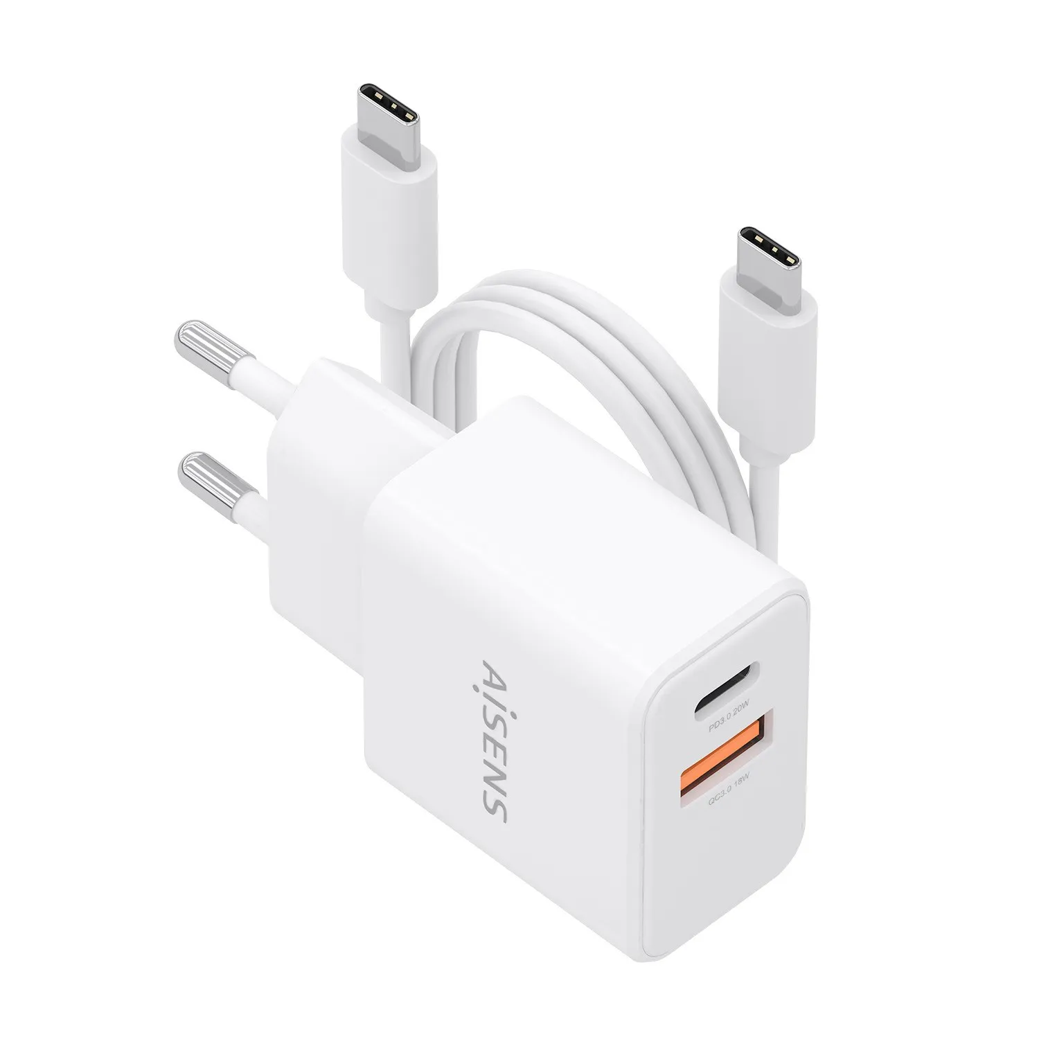 AISENS ASCH-20W2P083-W Caricabatterie per dispositivi mobili Telefono cellulare Smartphone Fotocamera Universale Tablet Bianco AC Ricarica rapida Interno - immagine 1