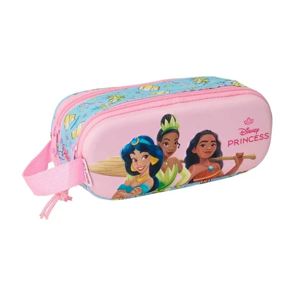 Astuccio Safta Principesse Disney 3D 1 litro - 2 scomparti - Chiusura con cerniera - Maniglia per il trasporto - 21x8x6 cm - Azzurro - immagine 1