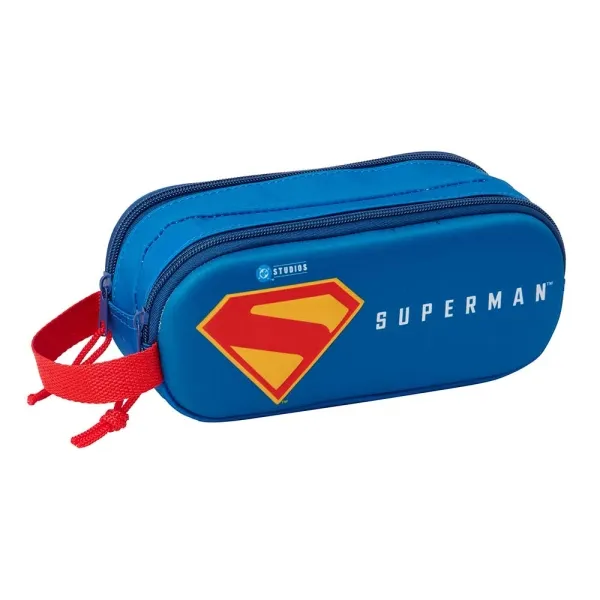 Astuccio Safta Superman 3D - 2 scomparti - Chiusura con cerniera - Maniglia per il trasporto - 21x8x6 cm - Rosso e blu - immagine 1