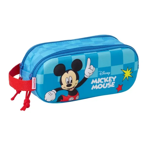 Astuccio Safta Topolino 3D 1 litro - 2 scomparti - Chiusura con cerniera - Maniglia per il trasporto - 21x8x6 cm - Rosso e blu - immagine 1