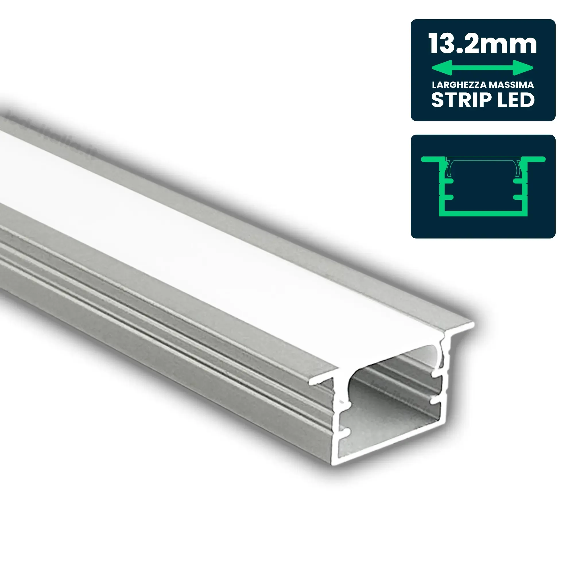 V-TAC Profilo Lineare da Incasso per Strip LED fino a 13.2mm Alluminio Silver con Copertura Opaca 2000x21x10mm - immagine 1