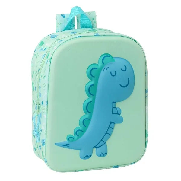 Zaino per bambini Safta Dino 3D 6 litri - Maniglia superiore - Spallacci imbottiti e regolabili - Chiusura con cerniera - 22x27x10 cm - Colore menta - immagine 1