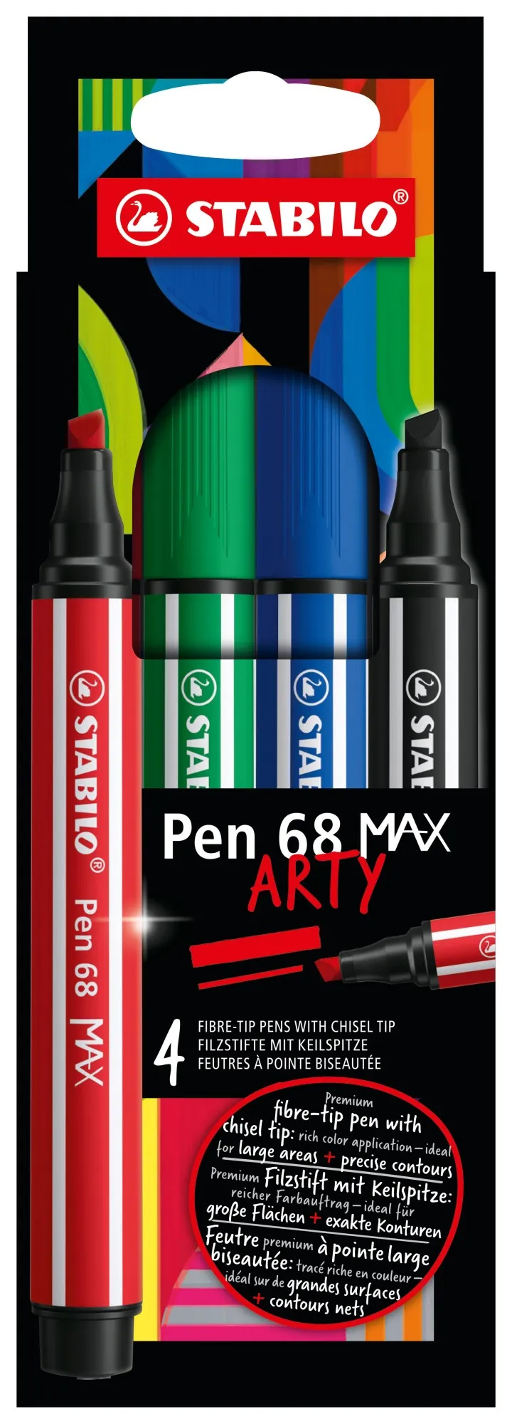 STABILO Pen 68 MAX marcatore Nero Blu Rosso 4 pz - immagine 1