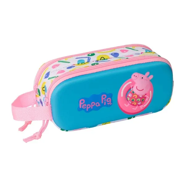 Astuccio Safta Peppa Pig 3D 1 litro - 2 scomparti - Chiusura con cerniera - Maniglia per il trasporto - 21x8x6 cm - Bianco e blu - immagine 1