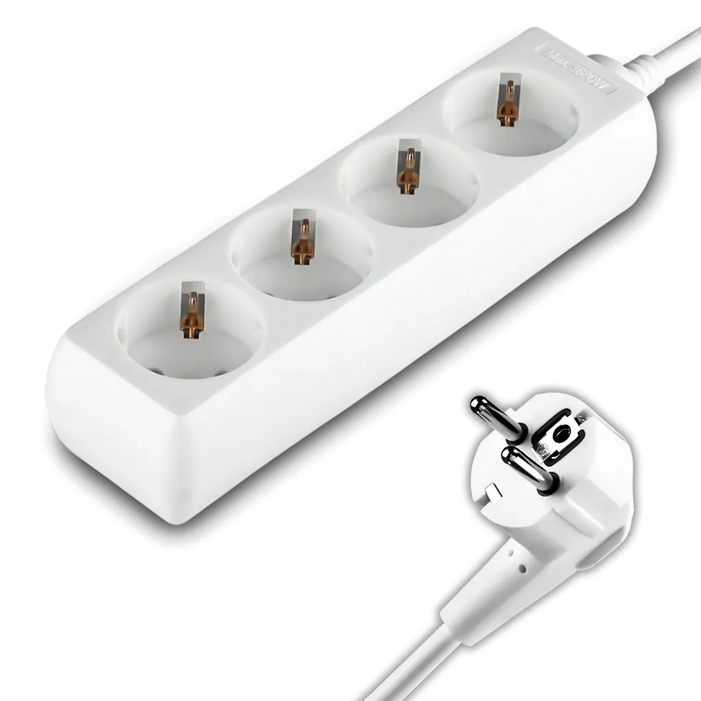 V-TAC Multipresa con Cavo 15m 4 Prese 10A 2P + Schuko e Spina Schuko Colore Bianco - immagine 1