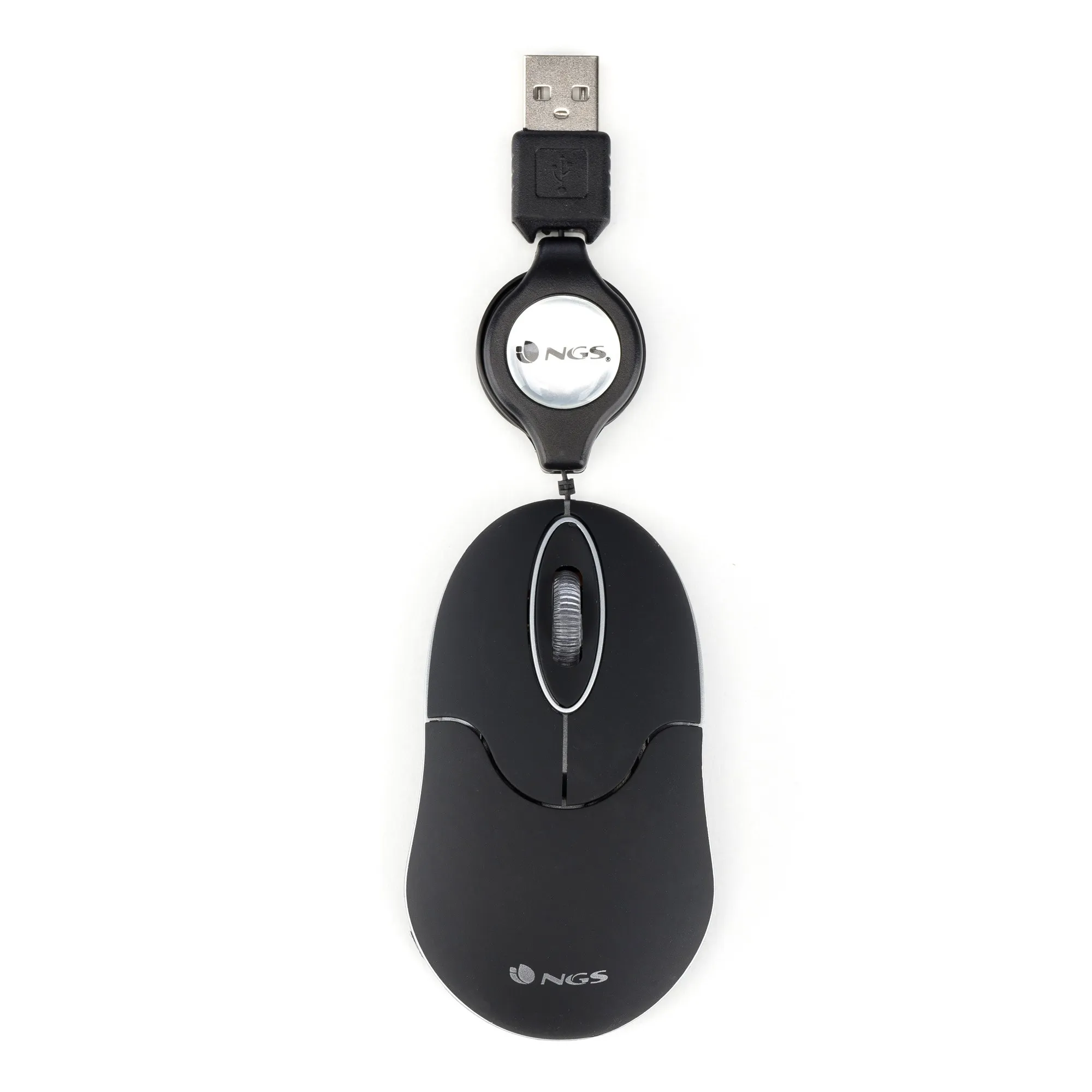 Mouse USB 1000dpi - Cavo Retrattile - 3 Pulsanti - Uso Ambidestro - Colore Nero - immagine 1