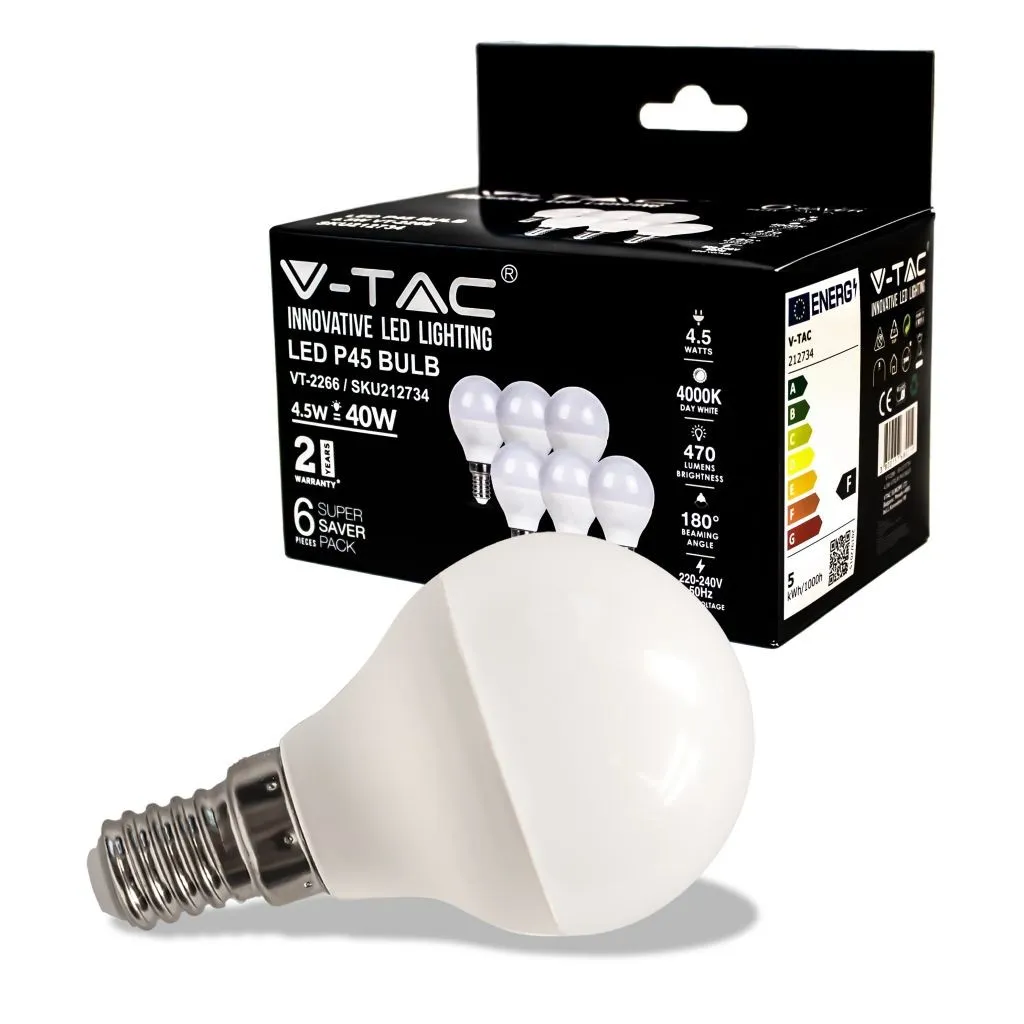 V-TAC Lampadina LED E14 45W P45 4000K (Box 6 pezzi) - immagine 1