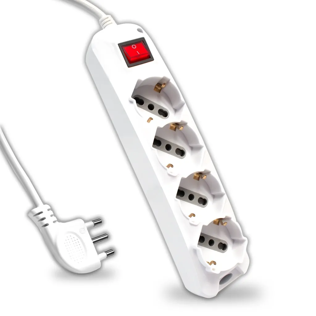 V-TAC Multipresa con Cavo 15m 4 Prese 10/16A 2P+T Bipasso + Schuko Interruttore Luminoso Spina 16A 2P+T Colore Bianco - immagine 1