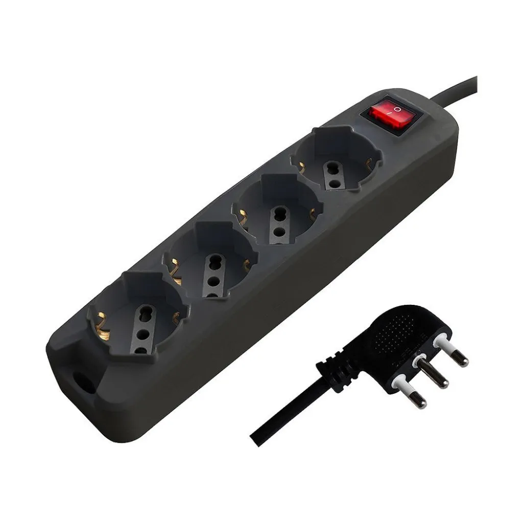 V-TAC Multipresa con 4 Prese 10/16A 2P+T Bipasso/Schuko 45° e Interruttore Generale Luminoso e Cavo 15m Spina 16A 2P+T Colore Nero - immagine 1