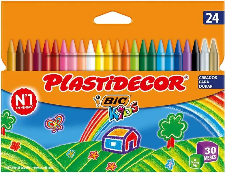 Bic Kids Plastidecor Confezione da 24 pastelli a cera - Extra forti - Facili da temperare - Non macchiano - immagine 1