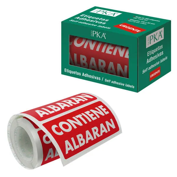 Rotolo di 200 etichette adesive Dohe con bolla di consegna - 100x50 mm - Lettere bianche su sfondo rosso - Ideale per la spedizione di pacchi - immagine 1