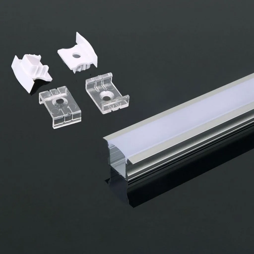 V-TAC Profilo in Alluminio Colore Silver per Strip LED a Incasso (Max l: 12mm) Copertura Satinata 2000 x 23 x 155mm - immagine 1