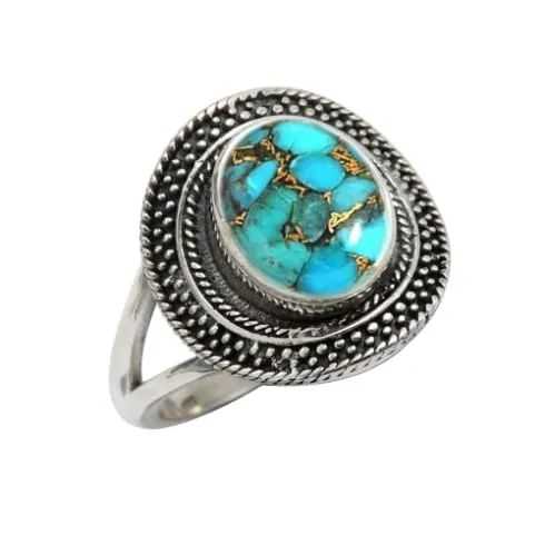 Turchese blu rame Anello placcato argento gioiello T1085BI23_69 (22.0) - immagine 1