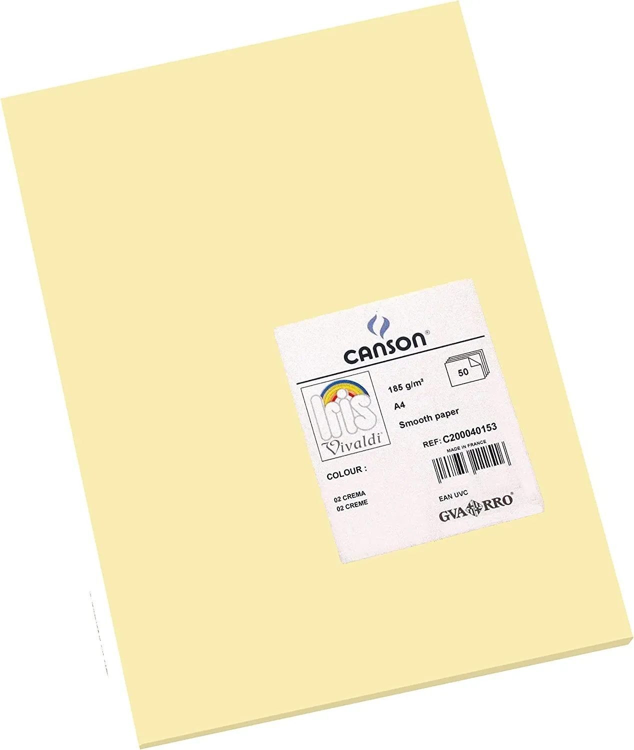 Canson Guarro Confezione da 50 Cartoncini Iris A4 185g - 21x297cm - Colore Crema - immagine 1
