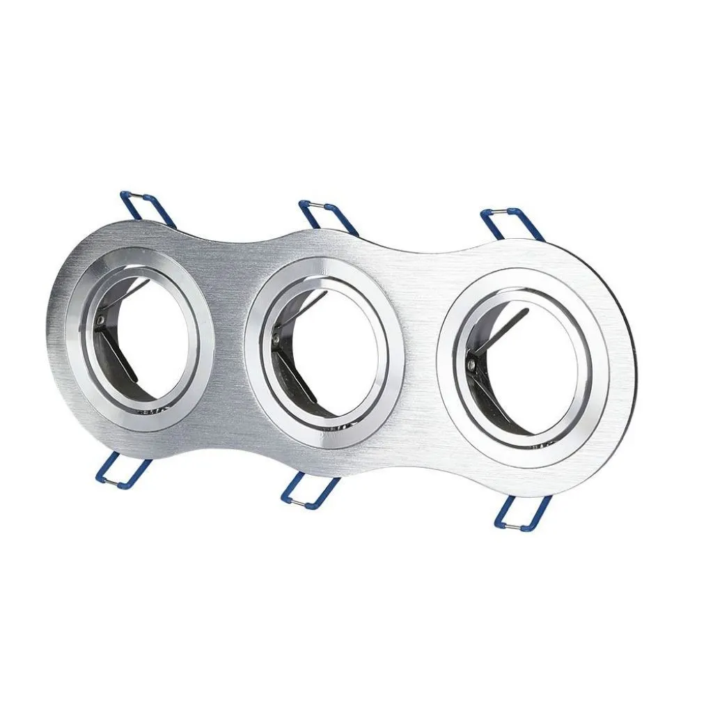 V-TAC Portafaretto LED Triplo da Incasso Rotondo 3*GU10 e GU5.3 (MR16) in Alluminio Spazzolato Orientabile - immagine 1