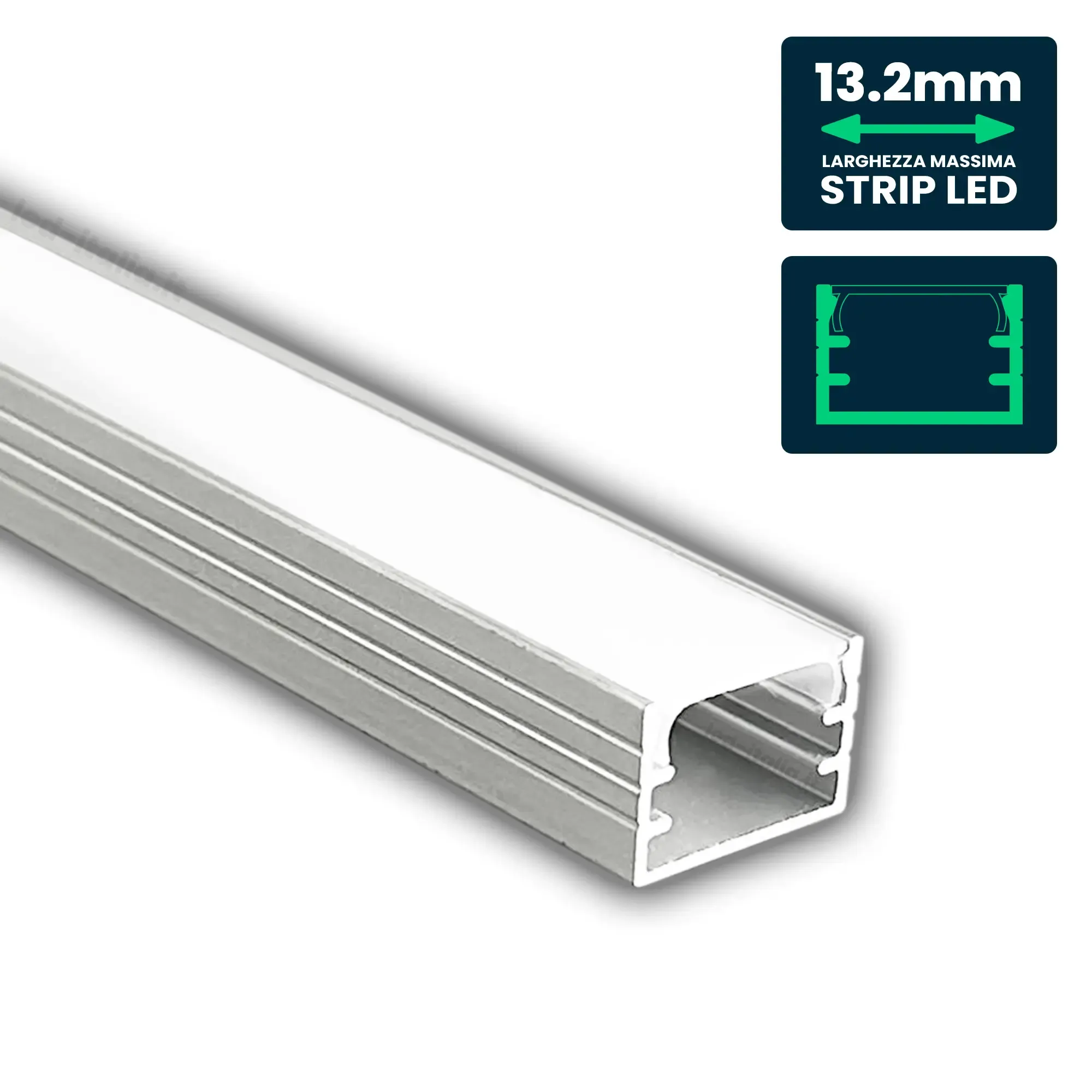 V-TAC Profilo Lineare per Strip LED fino a 13.2mm Alluminio Silver con Copertura Opaca 2000x14.8x10mm - immagine 1