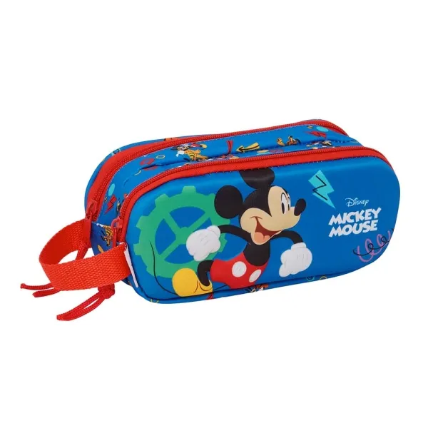 Astuccio Safta Topolino 3D - 2 scomparti con cerniera - Maniglia laterale - Capacità 1 litro - 21x8x6 cm - Blu scuro - immagine 1
