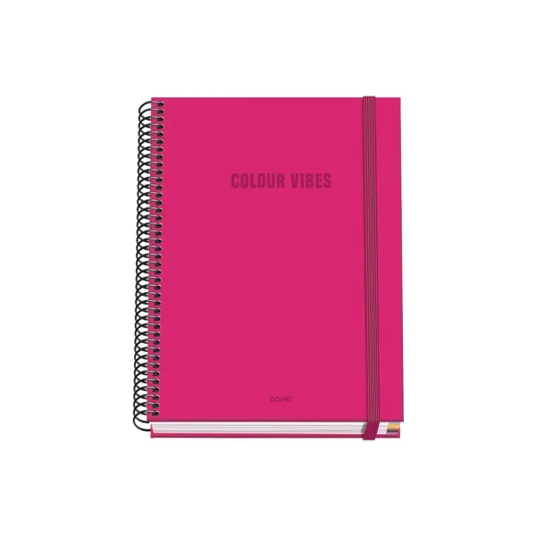 Quaderno a spirale Dohe Colour Vives A5 100 fogli griglia 5 mm - Copertina rigida stampata a colori e plastificata lucida - Fasce colorate - Chiusura in gomma - Rosa - immagine 1