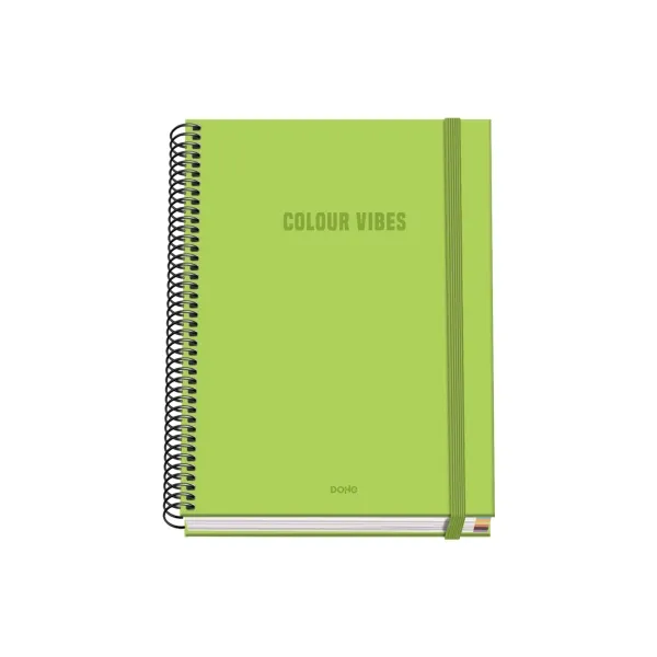 Quaderno a spirale Dohe Colour Vives A5 100 fogli griglia da 5 mm - Copertina rigida stampa a colori e laminazione lucida - Fasce colorate - Chiusura elastica - Verde lime - immagine 1