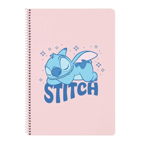 Quaderno a spirale Safta Stitch Ohana - Formato folio - 80 fogli di carta da 80 g/m² - Griglia 4x4 mm - Copertina rigida lucida - Margine laterale - 215x10x310 mm - Rosa pastello - immagine 1